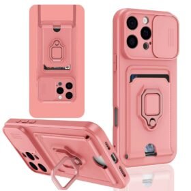 iPhone 16 Pro Kılıf Zuma Kartvizitli Yüzüklü Silikon - Pembe-(5796)