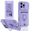 iPhone 16 Pro Kılıf Zuma Kartvizitli Yüzüklü Silikon - Lila-(5796)