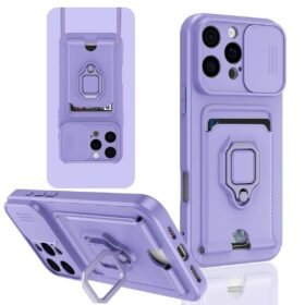 iPhone 16 Pro Kılıf Zuma Kartvizitli Yüzüklü Silikon - Lila-(5796)