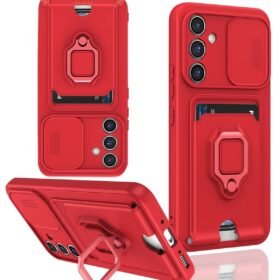 Samsung Galaxy S24 FE Kılıf Zuma Kartvizitli Yüzüklü Silikon - Kırmızı-(5796)