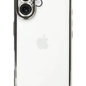 iPhone 16 Kılıf Lensli Silikon - Gümüş-(5796)