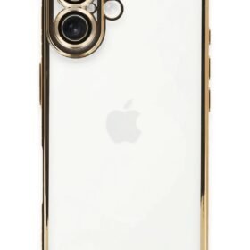 iPhone 16 Plus Kılıf Lensli Silikon - Gold-(5796)