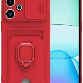 Xiaomi Redmi 13 4G Kılıf Zuma Kartvizitli Yüzüklü Silikon - Kırmızı-(5796)