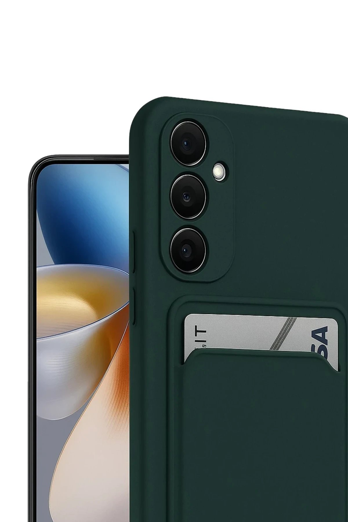 Samsung Galaxy S24 FE Kılıf Kelvin Kartvizitli Silikon - Koyu Yeşil-(5796) - Görsel 4