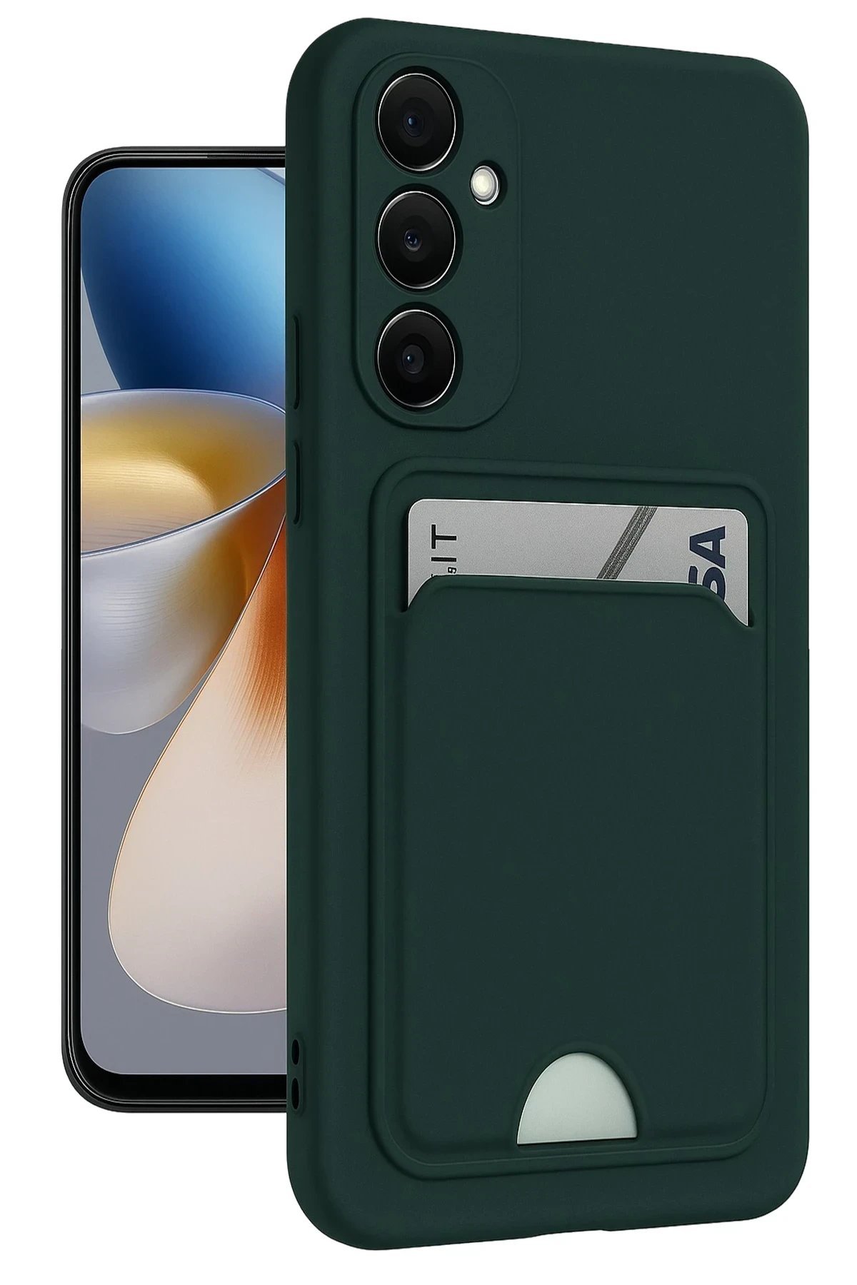 Samsung Galaxy S24 FE Kılıf Kelvin Kartvizitli Silikon - Koyu Yeşil-(5796) - Görsel 5