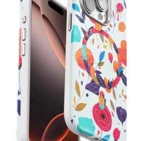 iPhone 14 Pro Max Flower Series Magsafe Kapak - Beyaz-(5796)