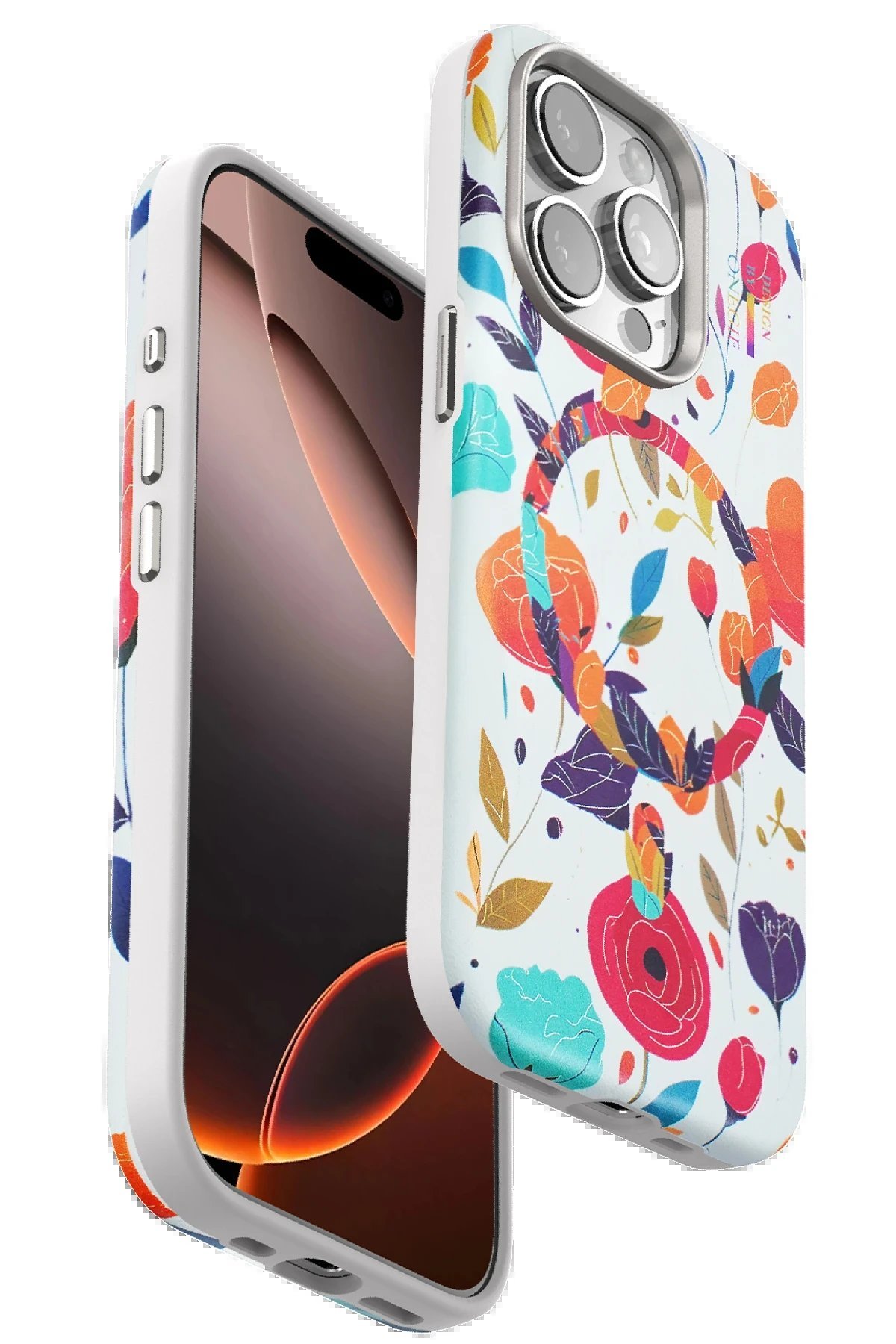 iPhone 15 Pro Flower Series Magsafe Kapak - Beyaz-(5796)