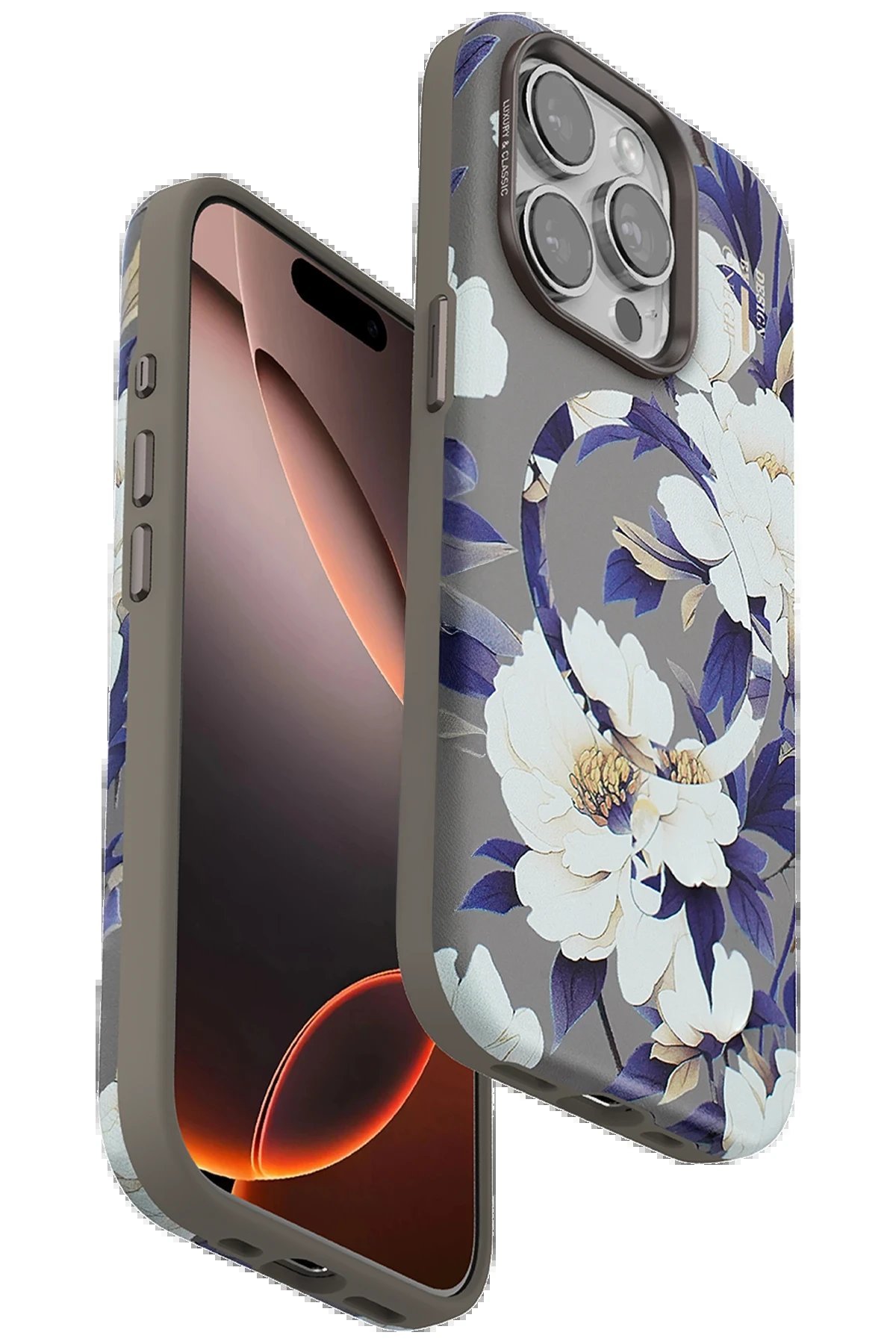 iPhone 15 Pro Flower Series Magsafe Kapak - Gri-(5796)