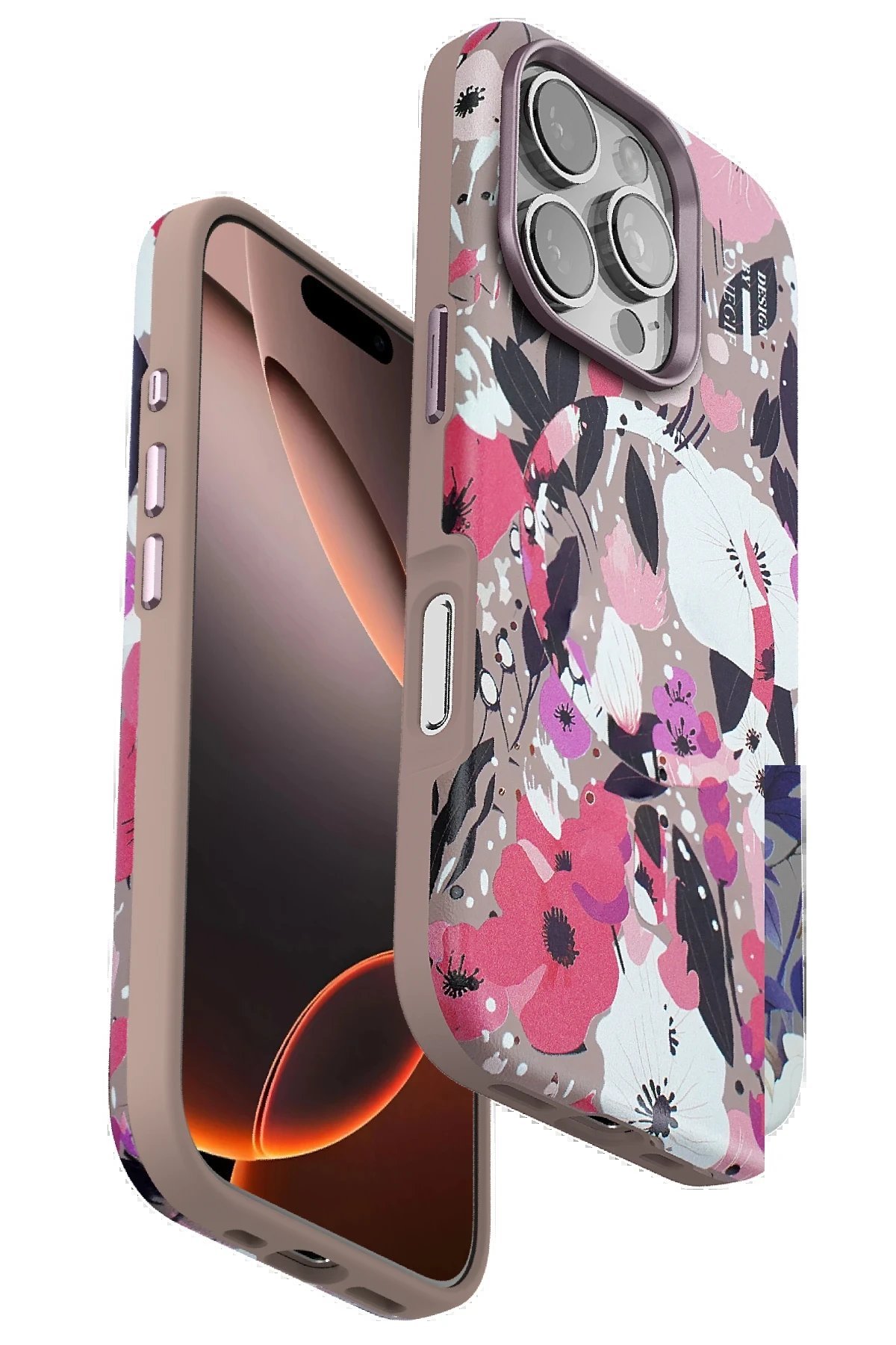iPhone 16 Pro Flower Series Magsafe Kapak - Pembe-(5796)