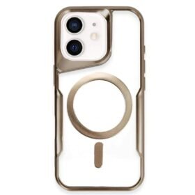 iPhone 12 Kılıf Boyi Magsafe Silikon Kapak - Kahverengi-(5796)