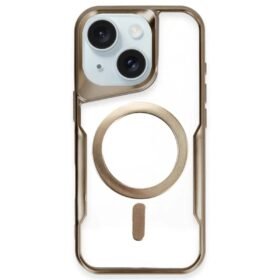 iPhone 15 Kılıf Boyi Magsafe Silikon Kapak - Kahverengi-(5796)