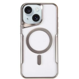 iPhone 15 Plus Kılıf Boyi Magsafe Silikon Kapak - Gümüş-(5796)
