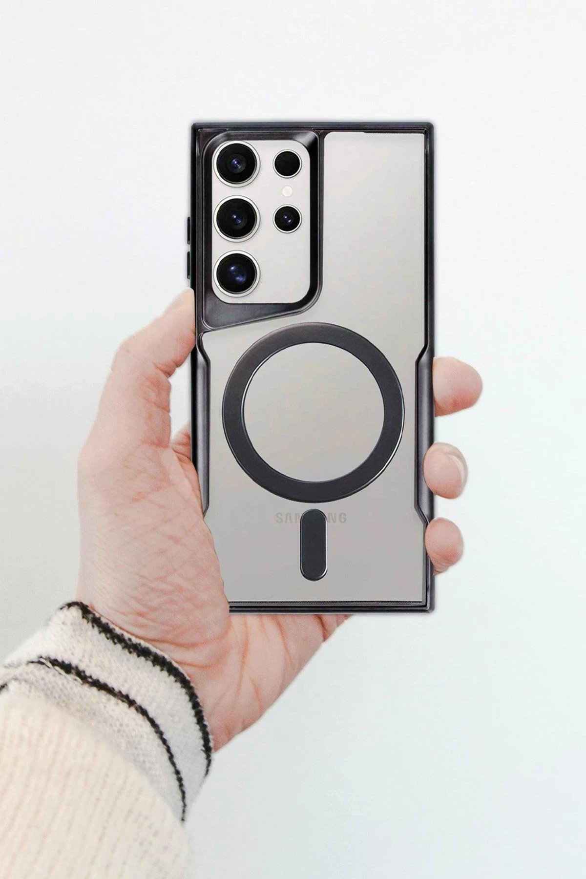 Samsung Galaxy S23 Ultra Kılıf Boyi Magsafe Silikon Kapak - Siyah-(5796) - Görsel 2