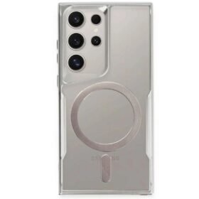 Samsung Galaxy S24 Ultra Kılıf Boyi Magsafe Silikon Kapak - Gümüş-(5796)