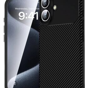 iPhone 16 Kılıf Auto Focus Karbon Kapak - Siyah-(5796)