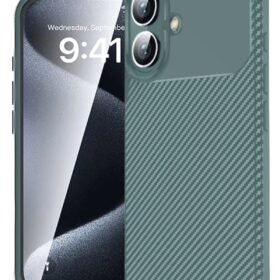 iPhone 16 Kılıf Auto Focus Karbon Kapak - Koyu Yeşil-(5796)