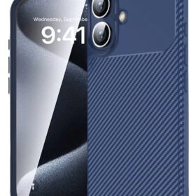 iPhone 16 Plus Kılıf Auto Focus Karbon Kapak - Lacivert-(5796)