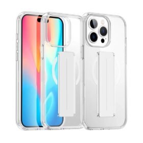 iPhone 15 Pro Max Kılıf Alfa Magsafe Standlı Kapak - Şeffaf-(5796)