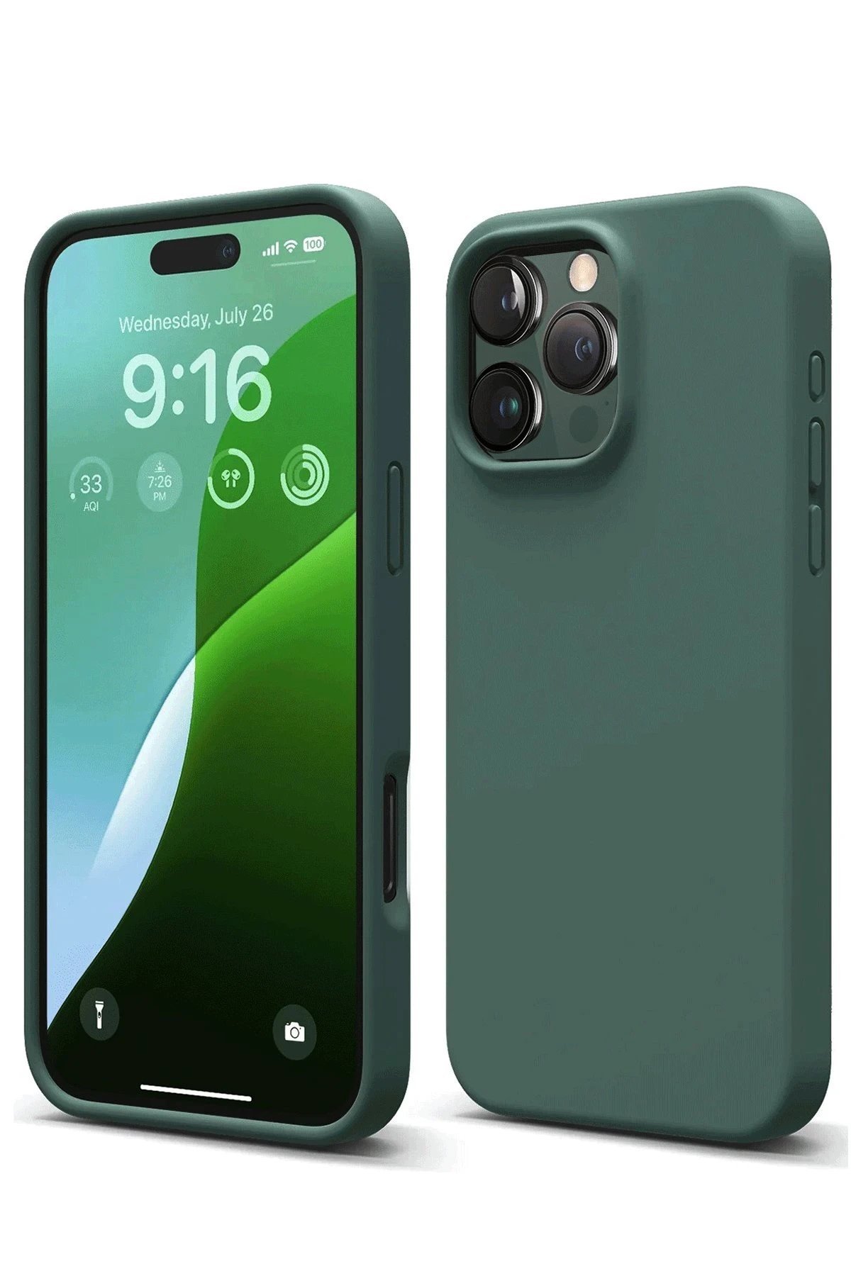 iPhone 16 Pro Kılıf First Silikon - Koyu Yeşil-(5796)