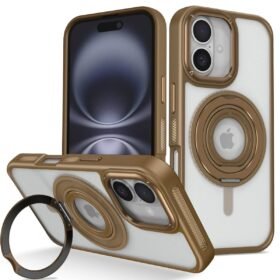 iPhone 16 Banza Magsafe Standlı Kapak - Kahverengi-(5796)