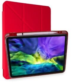 iPad Pro 11 (2024) Kılıf Kalemlikli Mars Tablet Kılıfı - Kırmızı-(5796)