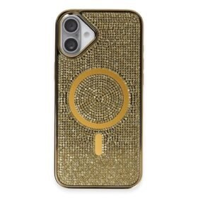 iPhone 16 Plus Kılıf Diamond Magsafe Kapak - Gold-(5796)