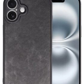 iPhone 16 Plus Kılıf Aras Deri Kapak - Siyah-(5796)