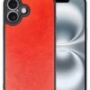 iPhone 16 Plus Kılıf Aras Deri Kapak - Kırmızı-(5796)