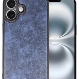 iPhone 16 Plus Kılıf Aras Deri Kapak - Lacivert-(5796)