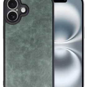 iPhone 16 Plus Kılıf Aras Deri Kapak - Koyu Yeşil-(5796)