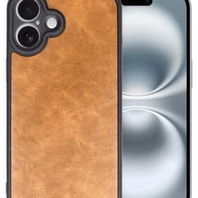 iPhone 16 Plus Kılıf Aras Deri Kapak - Taba-(5796)