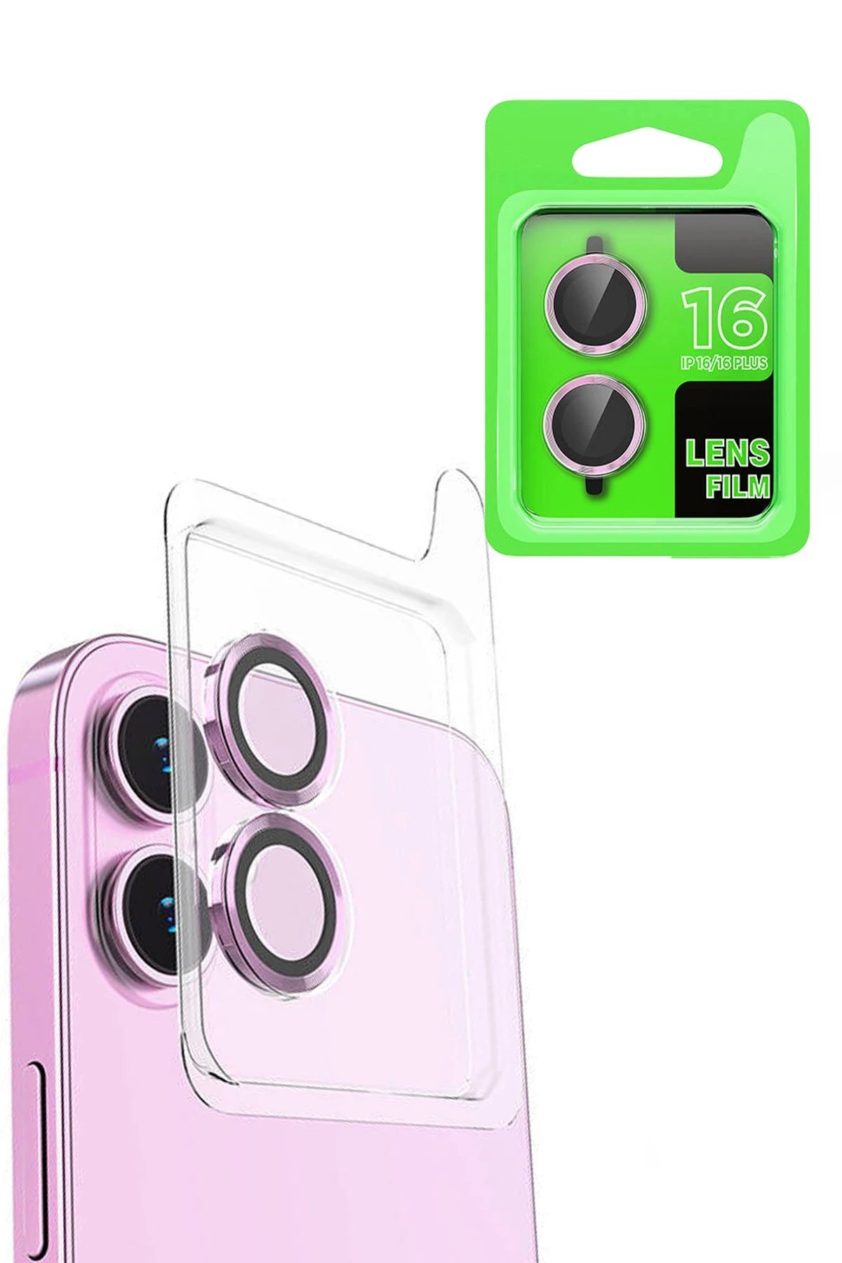 iPhone 16 Plus Raze Metal Kamera Lens - Pembe-(5796)