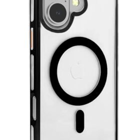 iPhone 16 Gleam PC Sert Magsafe Kılıf - Şeffaf-Siyah-(5796)