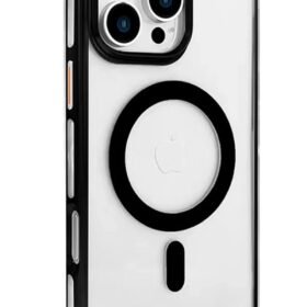iPhone 16 Pro Max Gleam PC Sert Magsafe Kılıf - Şeffaf-Siyah-(5796)