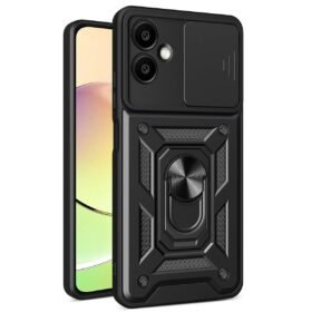 Samsung Galaxy A06 Kılıf Pars Lens Yüzüklü Silikon - Siyah-(5796)