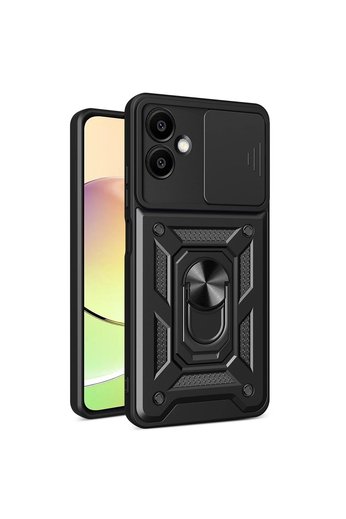 Samsung Galaxy A06 Kılıf Pars Lens Yüzüklü Silikon - Siyah-(5796)