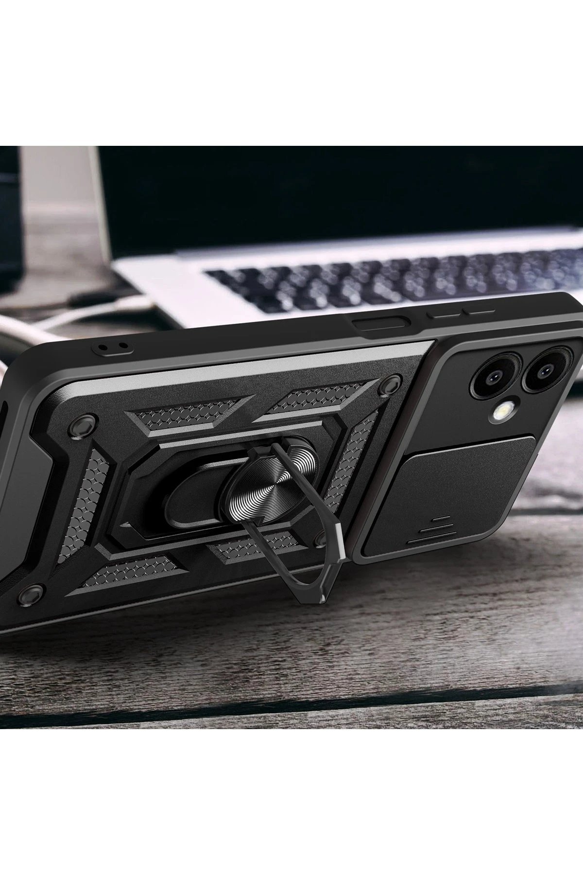 Samsung Galaxy A06 Kılıf Pars Lens Yüzüklü Silikon - Siyah-(5796) - Görsel 3