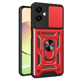 Samsung Galaxy A06 Kılıf Pars Lens Yüzüklü Silikon - Kırmızı-(5796)