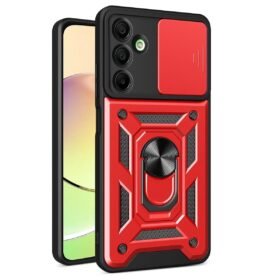 Samsung Galaxy A16 5G Kılıf Pars Lens Yüzüklü Silikon - Kırmızı-(5796)