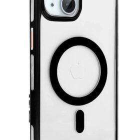 iPhone 15 Gleam PC Sert Magsafe Kılıf - Şeffaf-Siyah-(5796)
