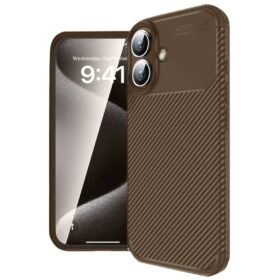 iPhone 16 Kılıf Auto Focus Karbon Kapak - Kahverengi-(5796)