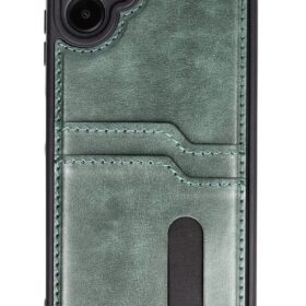 Samsung Galaxy A06 Kılıf Sara Kartvizitli Deri Kılıf - Koyu Yeşil-(5796)