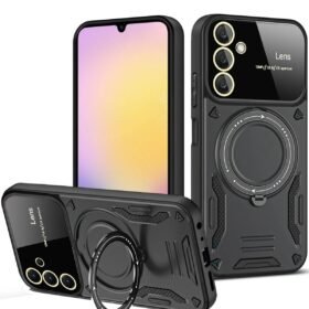 Samsung Galaxy S25 Kılıf Joy Lens Standlı Kapak - Siyah-(5796)