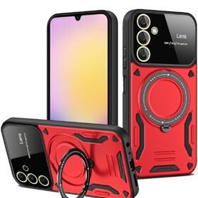 Samsung Galaxy S25 Kılıf Joy Lens Standlı Kapak - Kırmızı-(5796)