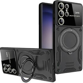 Samsung Galaxy S25 Ultra Kılıf Joy Lens Standlı Kapak - Siyah-(5796)