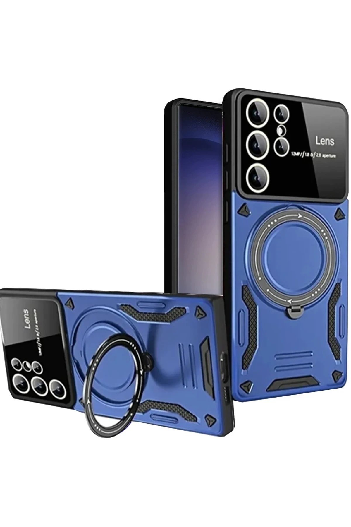 Samsung Galaxy S25 Ultra Kılıf Joy Lens Standlı Kapak - Lacivert-(5796)