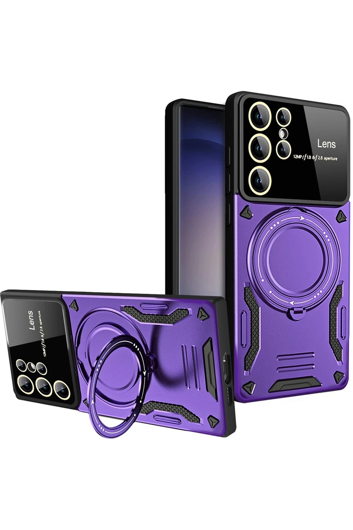 Samsung Galaxy S25 Ultra Kılıf Joy Lens Standlı Kapak - Mor-(5796)