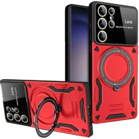 Samsung Galaxy S25 Ultra Kılıf Joy Lens Standlı Kapak - Kırmızı-(5796)