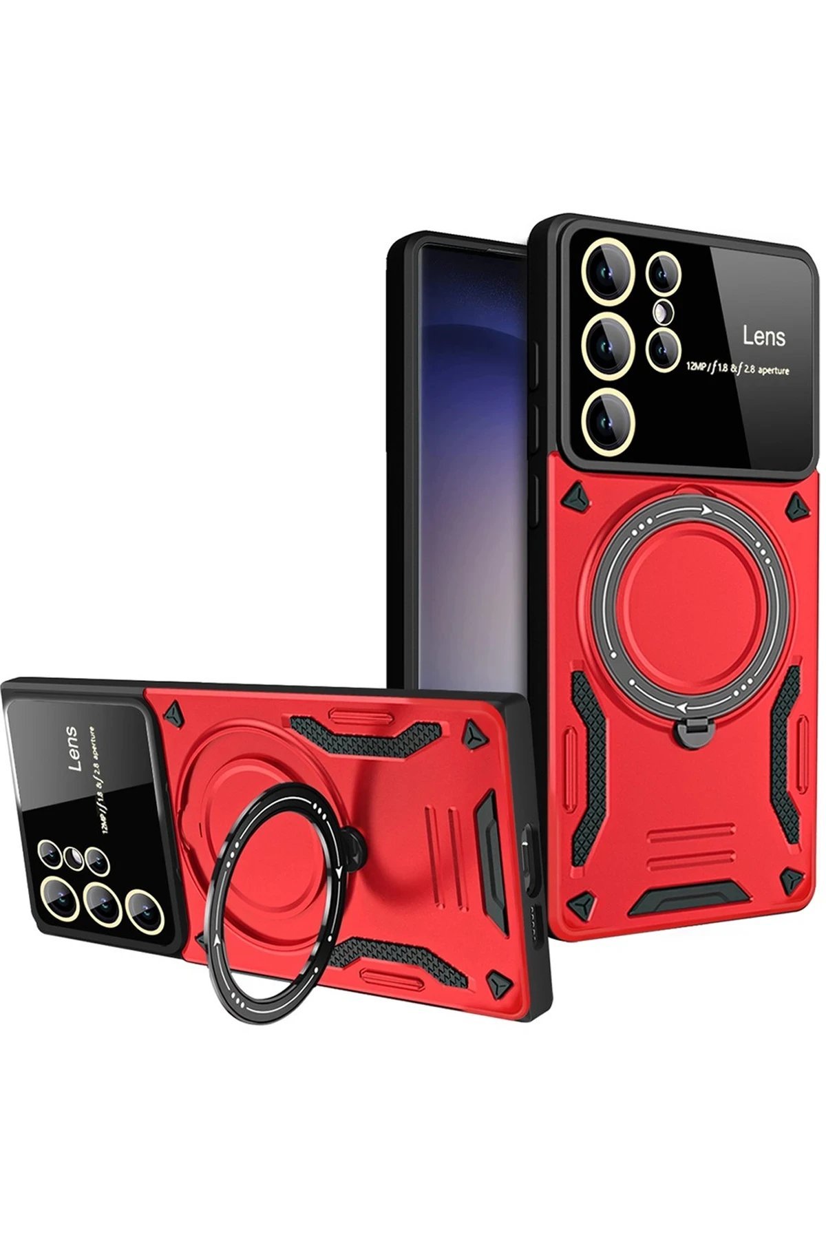 Samsung Galaxy S25 Ultra Kılıf Joy Lens Standlı Kapak - Kırmızı-(5796)