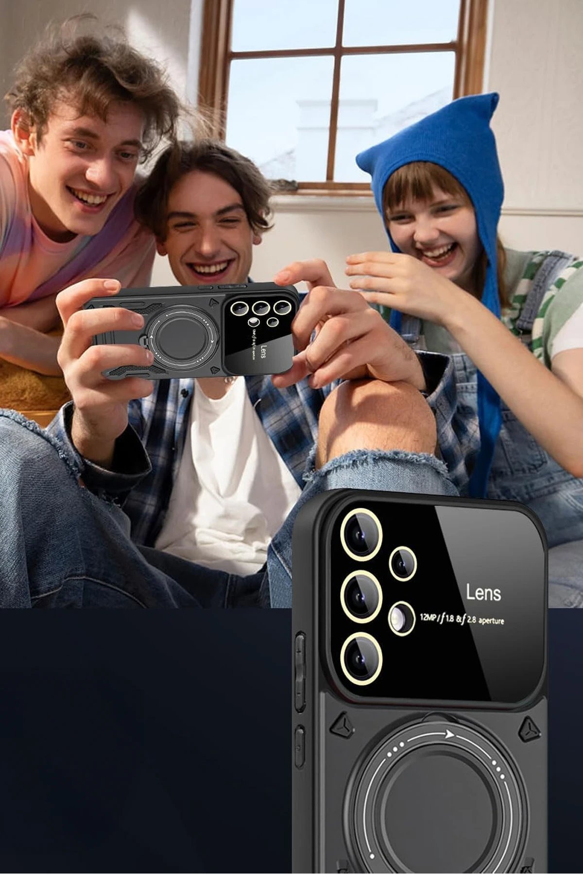 Samsung Galaxy S25 Ultra Kılıf Joy Lens Standlı Kapak - Kırmızı-(5796) - Görsel 3